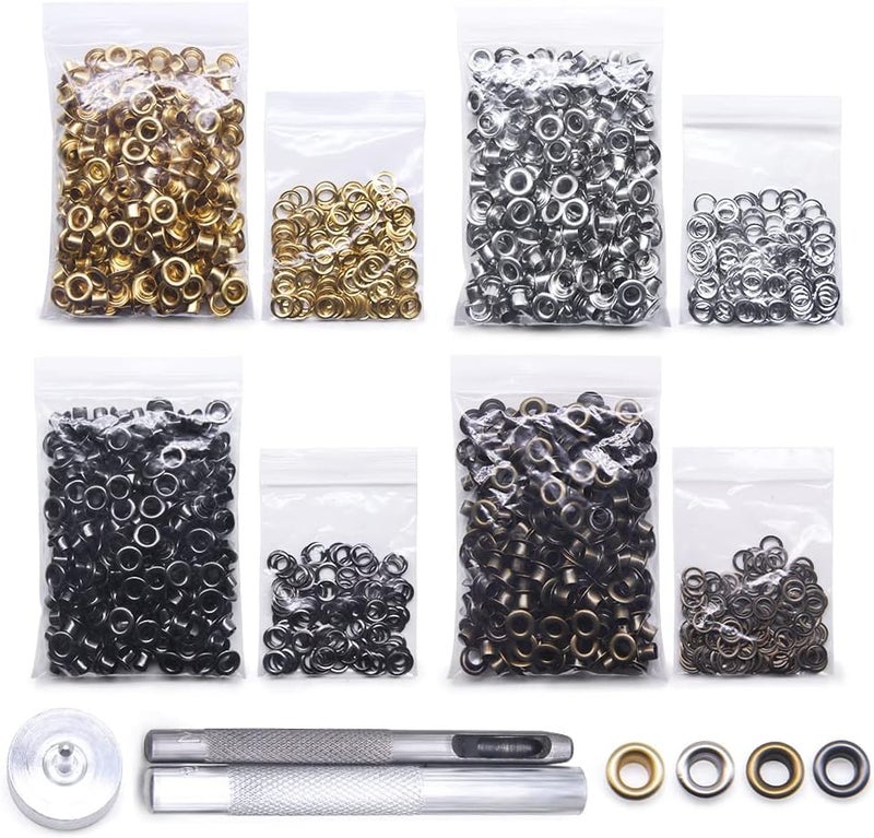 SEMINI Grommet Kit 800 Sets Gronmets Eyelets with 3 Pieces Install Tool Kit, 4 Colors - Image 1